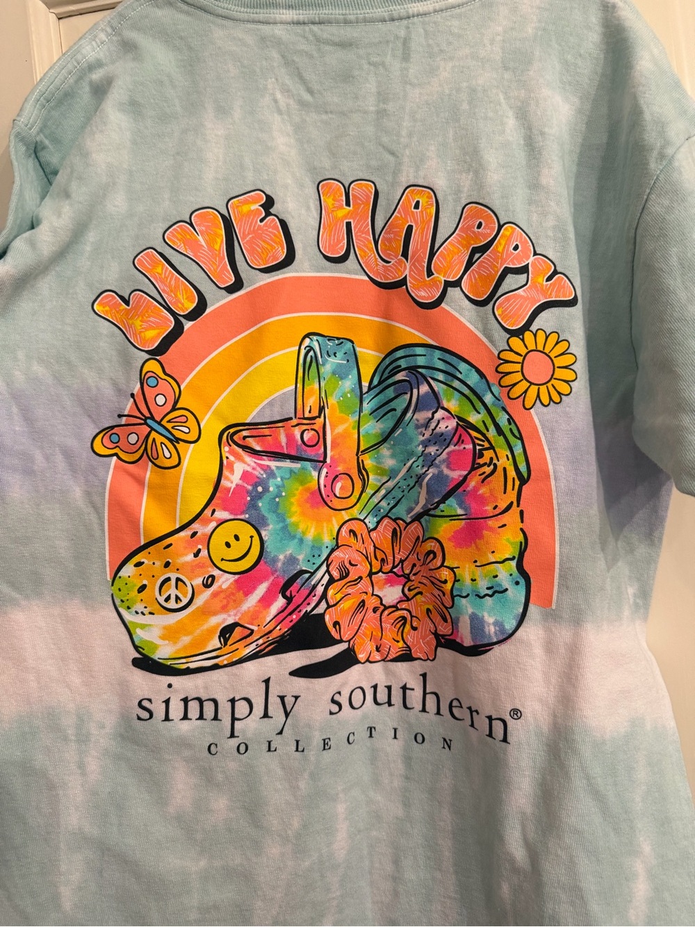 Live Happy Graphic Tie Dye Tee by Simply Southern Youth Medium NWOT